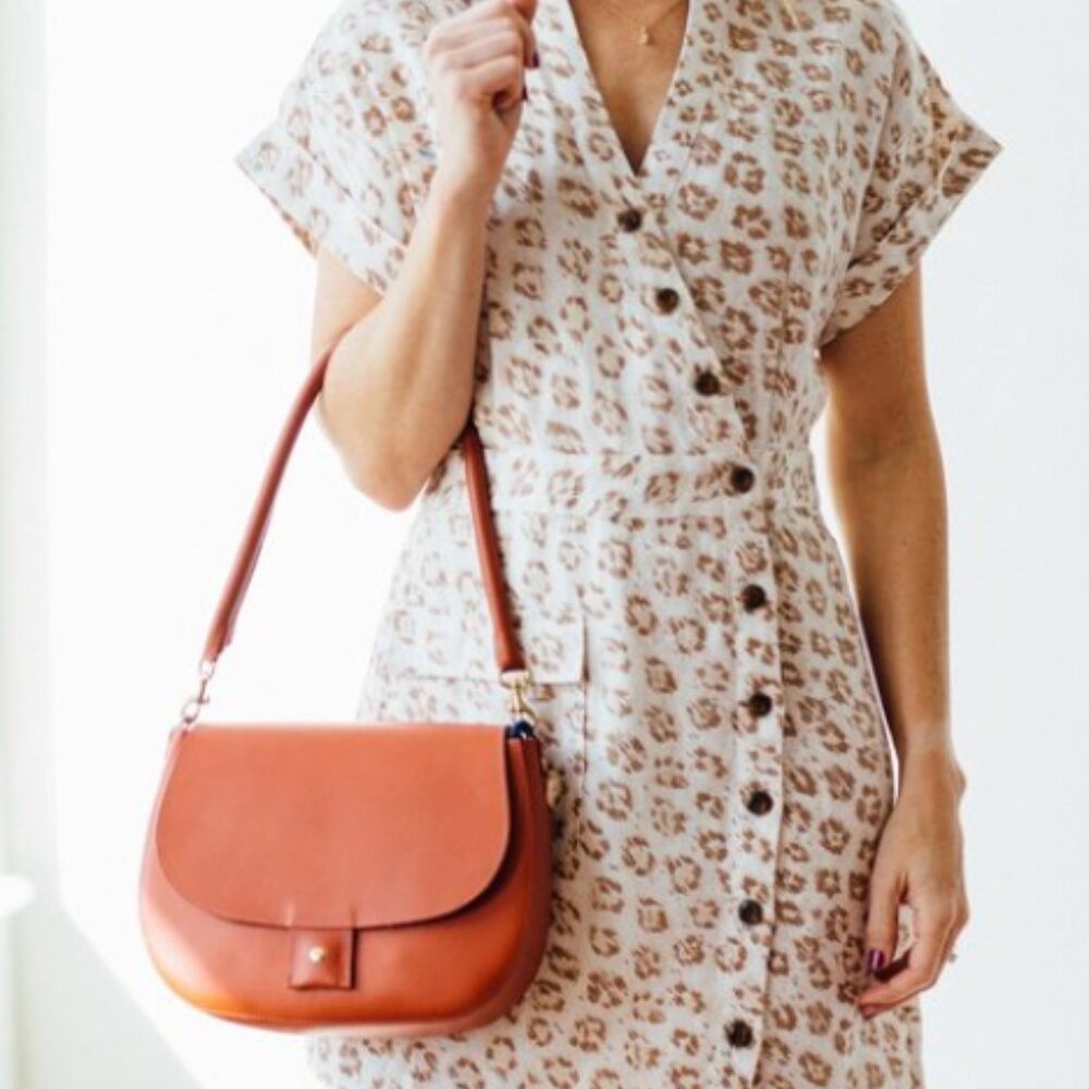 Clare V. Herieth Tan Crossbody with additional red & blue woven strap